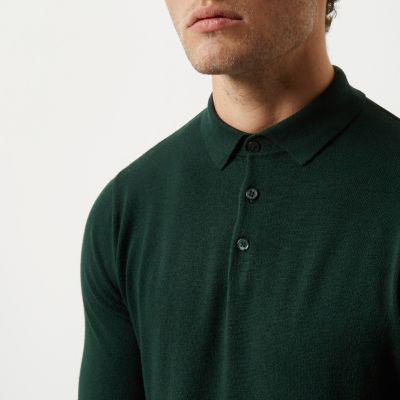 Dark green long sleeve polo shirt